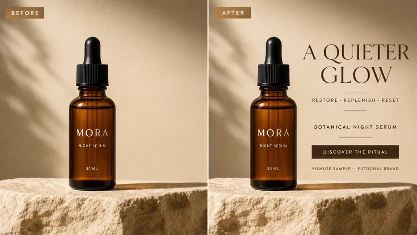 Product image before and after a call to action is added